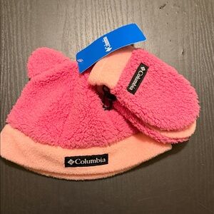 Columbia Kids Pink and Peach Fleece Hat and Mittens